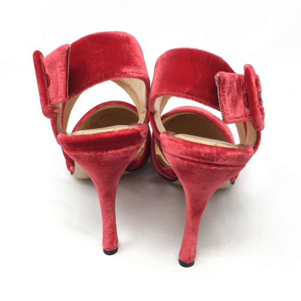 New Charlotte Olympia Red Velvet Strappy Heels - Picture 3 of 5